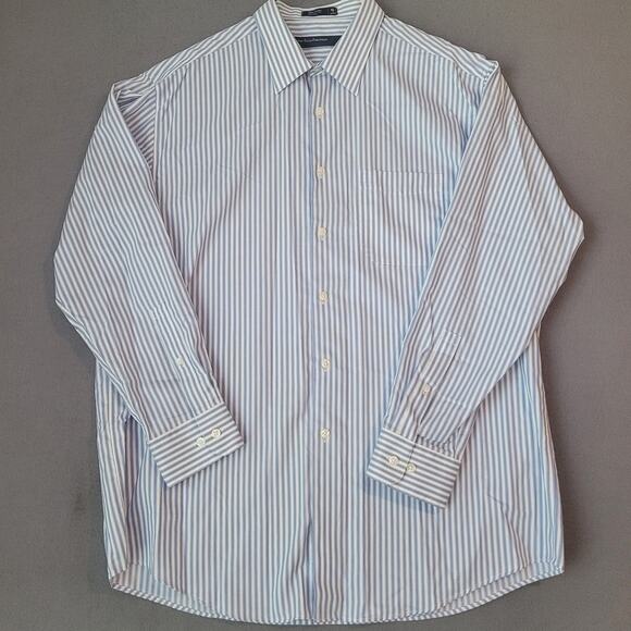 Perry Ellis Portfolio Men’s Dress Shirt 17 34/35 Blue Striped Wrinkle-Free EUC - Picture 1 of 6